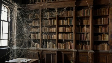 old library with spider webs 
