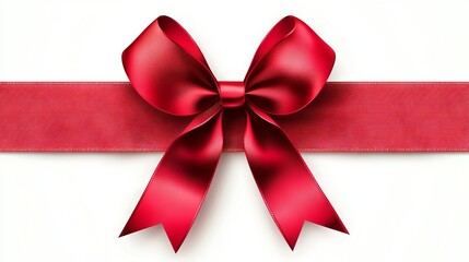 Red ribbon bow tied in a decorative fashion on a clean white background for gift wrapping