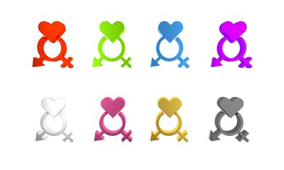 Colorful Gender icon isolated on white background. Symbols of men and women. Sex symbol. Minimalism concept. 3D render illustration