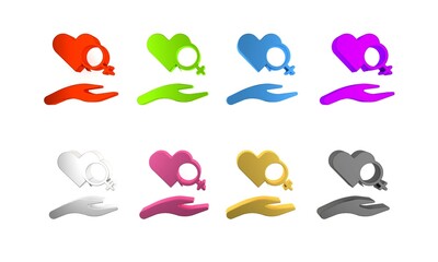 Colorful Heart with female gender symbol icon isolated on white background. Venus symbol. The symbol for a female organism or woman. Minimalism concept. 3D render illustration