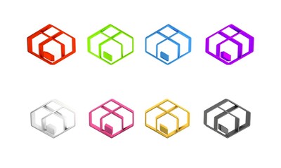 Colorful Carton cardboard box icon isolated on white background. Box, package, parcel sign. Delivery and packaging. Minimalism concept. 3D render illustration