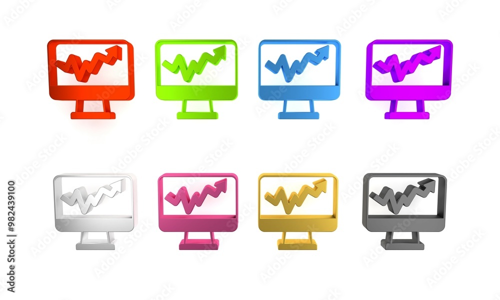 Poster colorful computer monitor with graph chart icon isolated on white background. report text file icon.