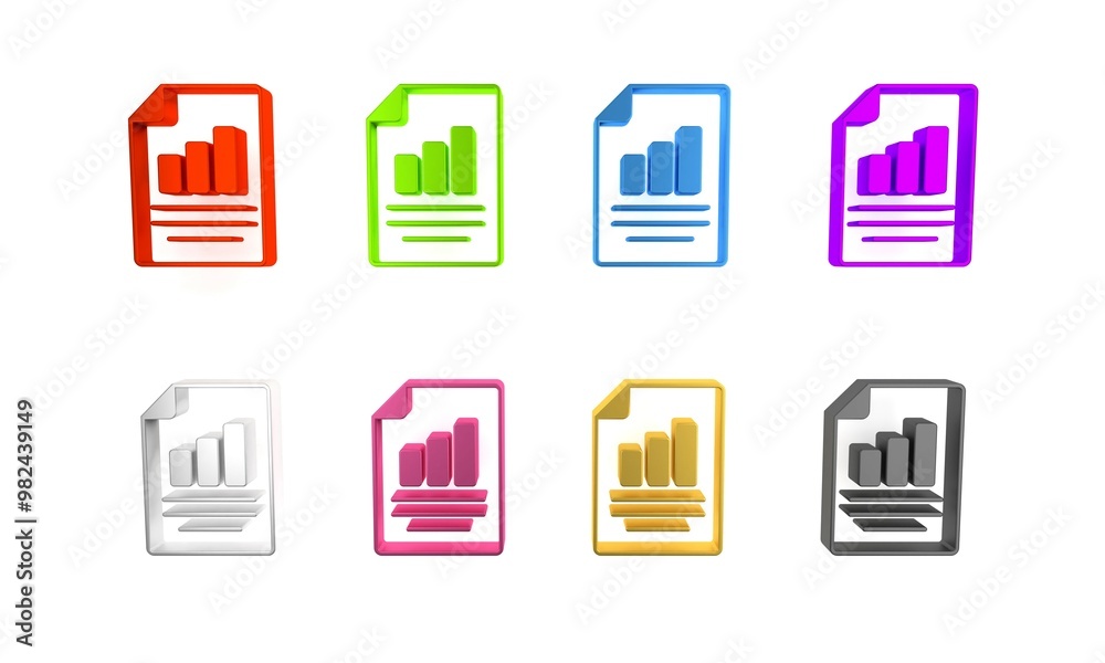Poster colorful document with graph chart icon isolated on white background. report text file icon. account