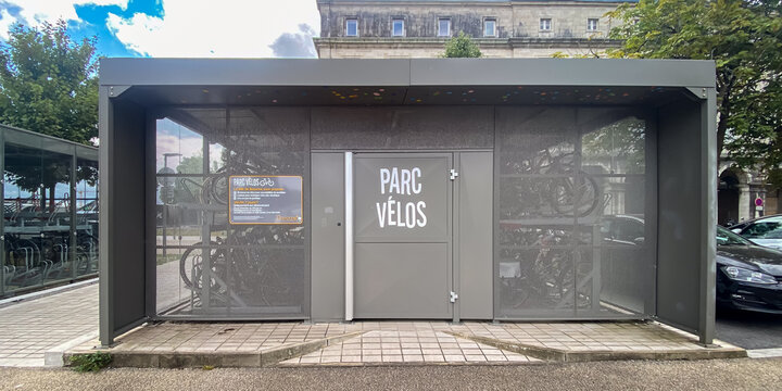 Bike parking shelter in a street of Bayonne, France