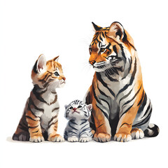 Fototapeta premium 成長するトラのアニメキャラクター - かわいいイラストで描かれたトラの成長過程