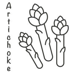 Artichoke in a thin line. Artichoke icon. There are three artichokes in a set.