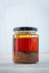 Hong Kong authentic tea restaurant flavor condiment chili oil in glass bottle