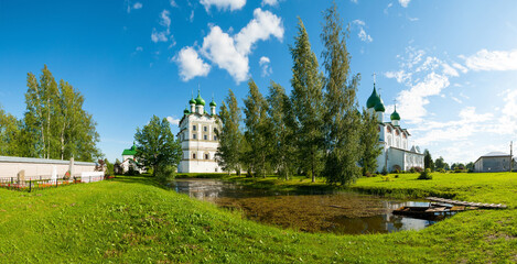 Veliky Novgorod, Russia. Panorama of Nicholas Vyazhischsky stauropegic monastery near Veliky...