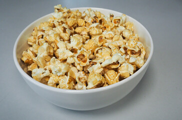Popcorn in a white bowl