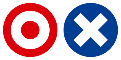 Obraz premium 丸 バツ 赤 青 アイコン セット シンプル ベクター イラスト