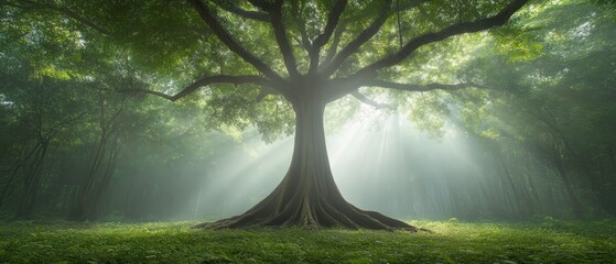 A large tree with a trunk that is almost as tall as the tree