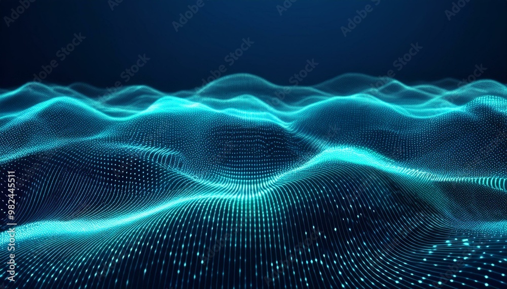 Poster rendering 3d wave dynamic background dots green futuristic flow technology abstract datum innovation