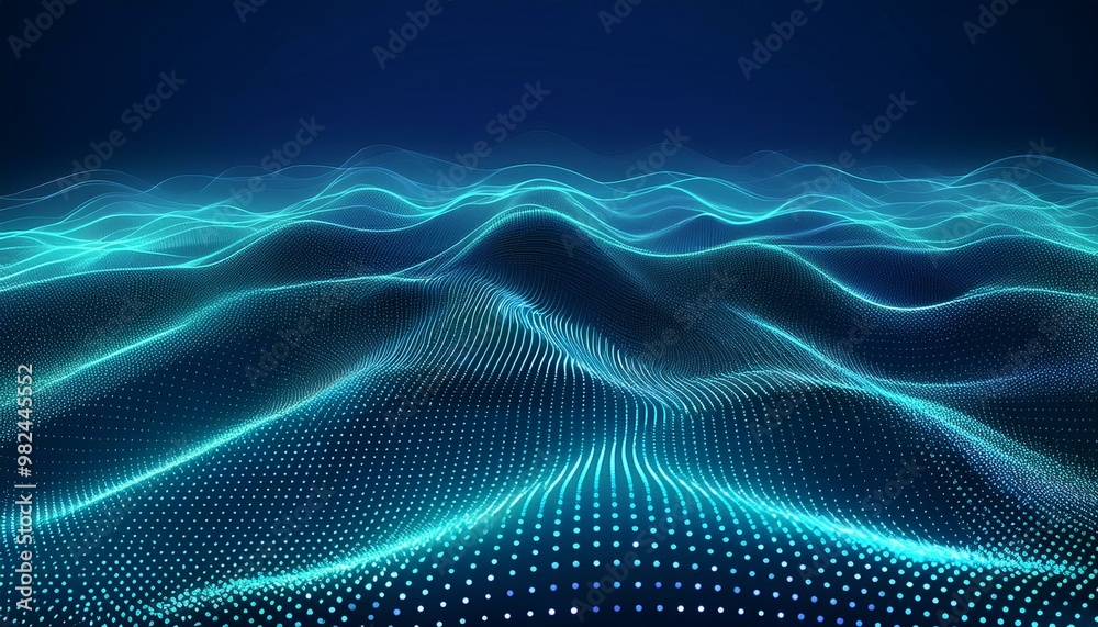 Poster rendering 3d wave dynamic background dots green futuristic flow technology abstract datum innovation
