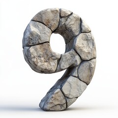 3D number 9 with stone texture realistic modern design, soft lighting, white background.