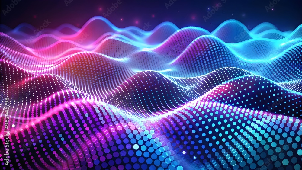 Poster rendering 3d wave dynamic background dots green futuristic flow technology abstract datum innovation