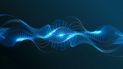 Rendering 3d wave dynamic background dots green futuristic flow technology abstract datum innovation sound illustration business digital music dot texture.