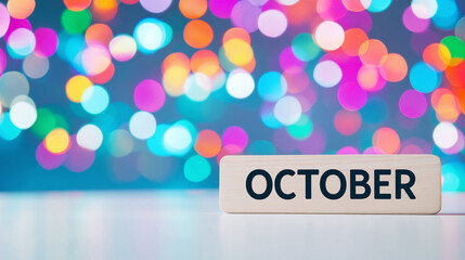 October typography written with wooden letter - new month background. 
