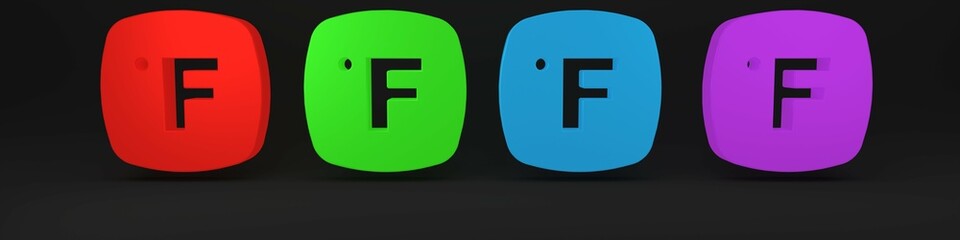 Colorful Fahrenheit icon isolated on black background. Minimalism concept. 3D render illustration