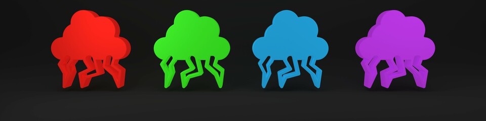 Colorful Storm icon isolated on black background. Cloud and lightning sign. Weather icon of storm. Minimalism concept. 3D render illustration