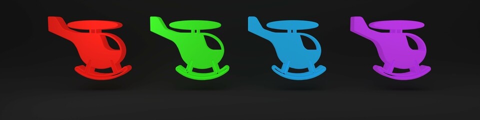 Colorful Helicopter aircraft vehicle icon isolated on black background. Minimalism concept. 3D render illustration
