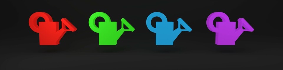 Colorful Watering can icon isolated on black background. Irrigation symbol. Minimalism concept. 3D render illustration