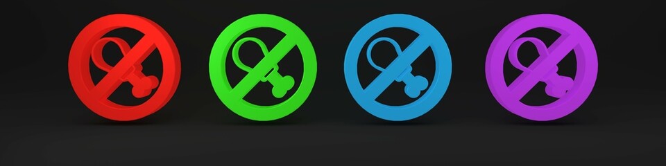 Colorful No meat icon isolated on black background. No fast food allowed - vegetarian food. Minimalism concept. 3D render illustration