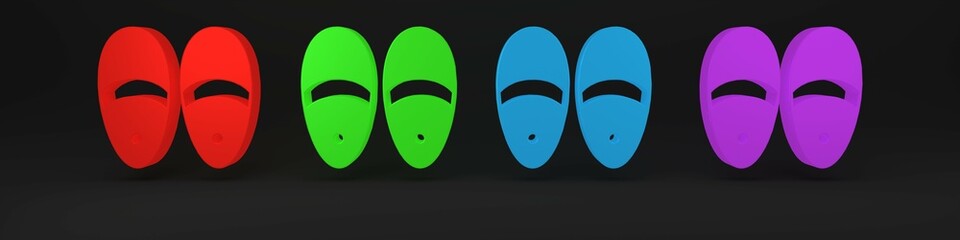 Colorful Slippers icon isolated on black background. Flip flops sign. Minimalism concept. 3D render illustration