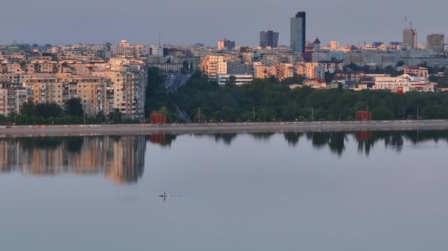 Buildings of Bucharest. Aerial 4K video with old apartment buildings from Crangasi and Militari neighbourhoods and other main roads and bridges of the city. Travel to Romania.