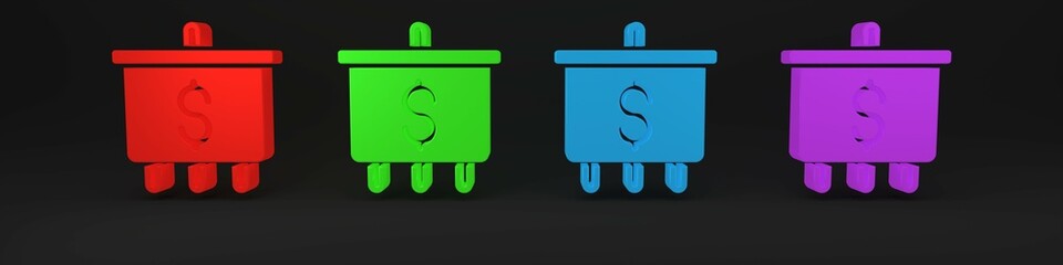 Colorful Target with dollar symbol icon isolated on black background. Investment target. Successful business concept. Cash or Money sign. Minimalism concept. 3D render illustration