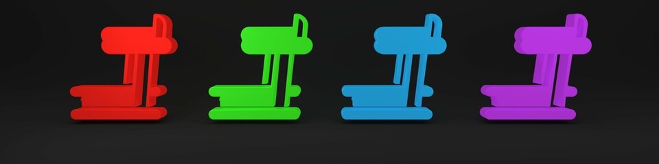 Colorful Treadmill machine icon isolated on black background. Minimalism concept. 3D render illustration