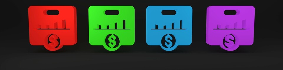 Colorful KPI - Key performance indicator icon isolated on black background. Minimalism concept. 3D render illustration