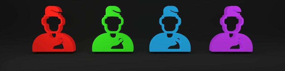 Colorful Wizard warlock icon isolated on black background. Minimalism concept. 3D render illustration