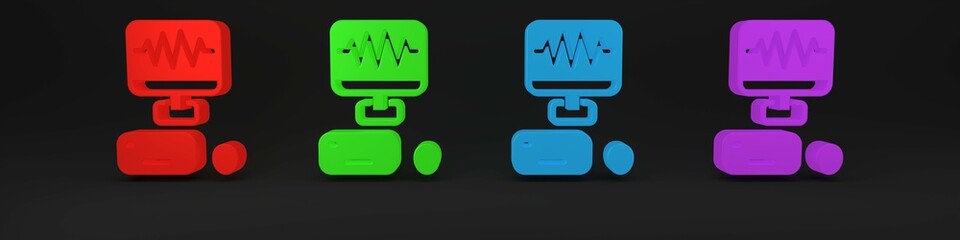 Fototapeta premium Colorful Music sound recording studio control room with professional equipment icon isolated on black background. Minimalism concept. 3D render illustration