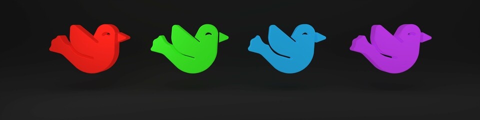 Colorful Dove icon isolated on black background. Minimalism concept. 3D render illustration