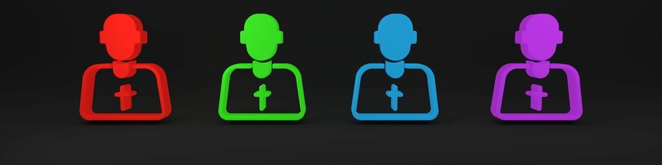 Colorful Priest icon isolated on black background. Minimalism concept. 3D render illustration