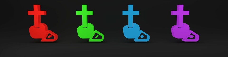 Colorful Christian cross icon isolated on black background. Church cross. Minimalism concept. 3D render illustration