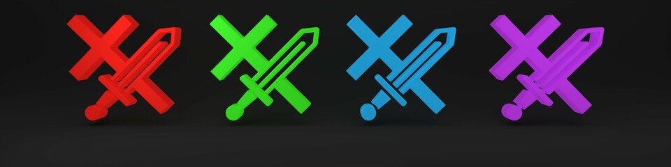 Obraz premium Colorful Crusade icon isolated on black background. Minimalism concept. 3D render illustration