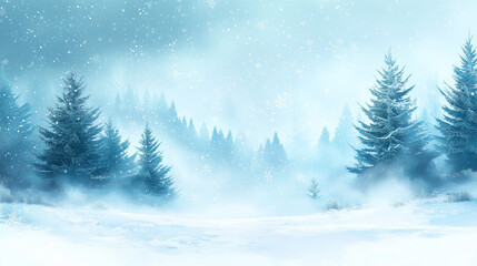 Fototapeta premium Christmas background, Winter snow scene with pine trees and falling snowflakes.