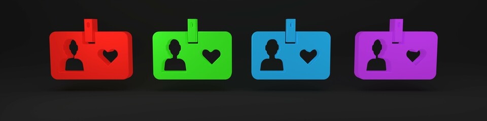 Colorful Identification card volunteer icon isolated on black background. Volunteer id card or badge. Minimalism concept. 3D render illustration