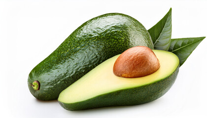 whole avocado and sliced cut avocado isolated on white background