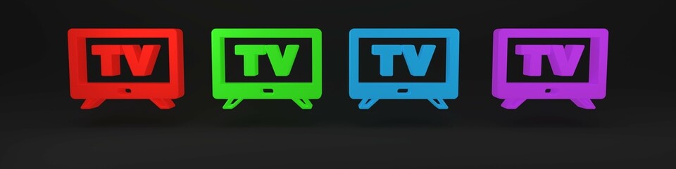 Colorful Smart Tv icon isolated on black background. Television sign. Minimalism concept. 3D render illustration