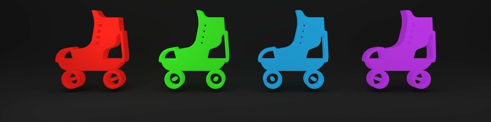 Colorful Roller skate icon isolated on black background. Minimalism concept. 3D render illustration