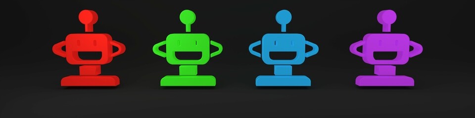 Colorful Robot toy icon isolated on black background. Minimalism concept. 3D render illustration