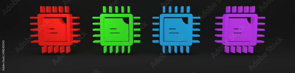 Aufkleber colorful computer processor with microcircuits cpu icon isolated on black background. chip or cpu wi