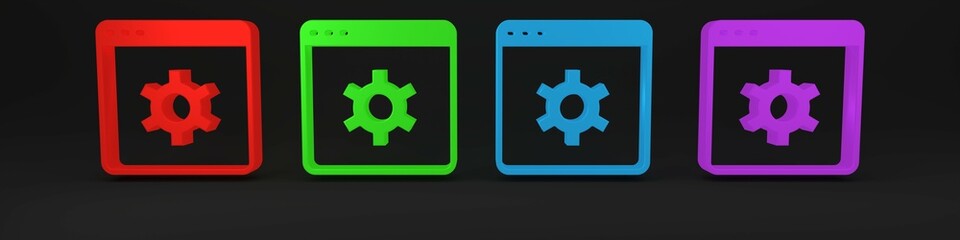 Colorful Browser setting icon isolated on black background. Adjusting, service, maintenance, repair, fixing. Minimalism concept. 3D render illustration