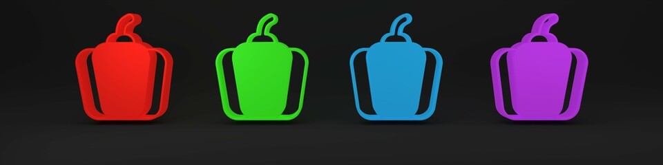 Colorful Bell pepper or sweet capsicum icon isolated on black background. Minimalism concept. 3D render illustration