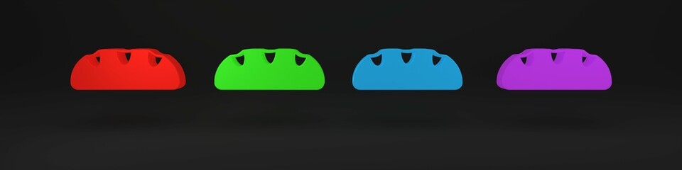 Colorful Bread loaf icon isolated on black background. Minimalism concept. 3D render illustration