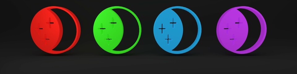 Colorful Eclipse of the sun icon isolated on black background. Total sonar eclipse. Minimalism concept. 3D render illustration