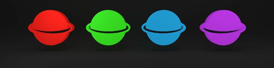 Colorful Planet Saturn with planetary ring system icon isolated on black background. Minimalism concept. 3D render illustration © Vadim