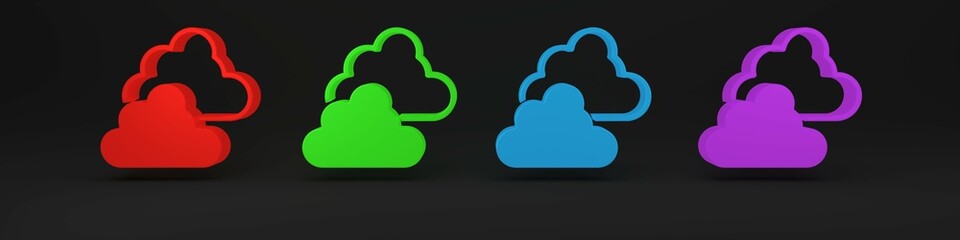 Colorful Cloudy weather icon isolated on black background. Minimalism concept. 3D render illustration